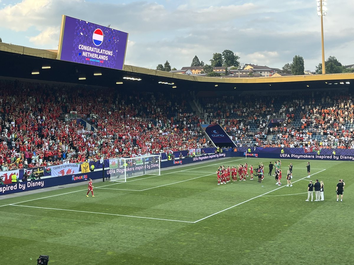 Ultimately a harsh lesson on their big day.

But 3,800 fans turned up to watch history being made.

The national anthem was an incredible moment 🏴󠁧󠁢󠁷󠁬󠁳󠁿 

#BBCFootball #WEURO2025