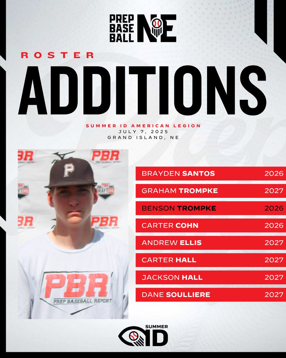 PrepBaseballNE's tweet image. 𝙋𝙡𝙚𝙖𝙨𝙚 𝙬𝙚𝙡𝙘𝙤𝙢𝙚 𝙩𝙝𝙚 𝙛𝙤𝙡𝙡𝙤𝙬𝙞𝙣𝙜 𝙥𝙡𝙖𝙮𝙚𝙧𝙨 𝙩𝙤 𝙤𝙪𝙧 𝙎𝙪𝙢𝙢𝙚𝙧 𝙄𝘿-𝘼𝙢𝙚𝙧𝙞𝙘𝙖𝙣 𝙇𝙚𝙜𝙞𝙤𝙣 𝙚𝙫𝙚𝙣𝙩.

📅  July 7th, 2025
📍 Grand Island, NE
🙋‍♂️ 2025-2028 grads