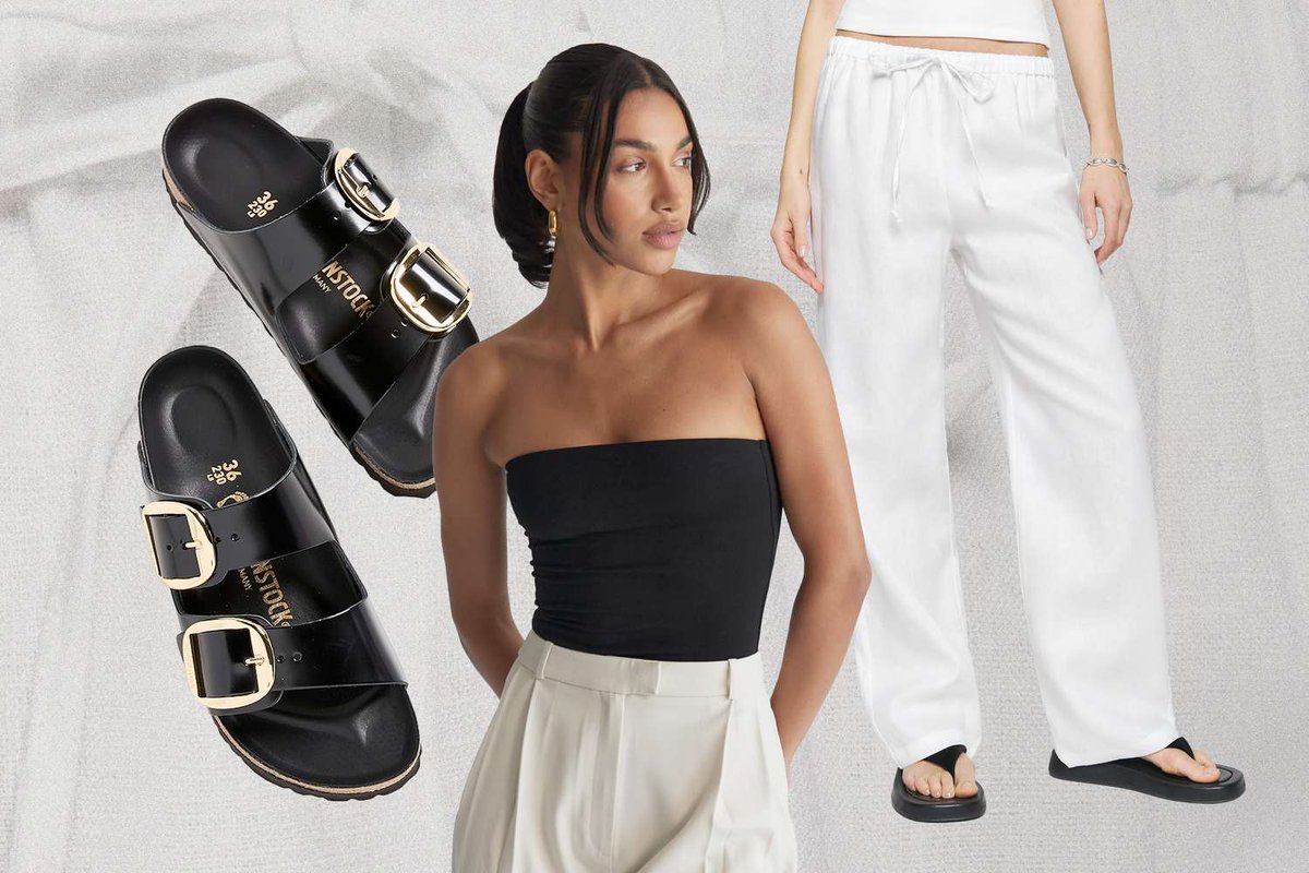 MixMatchMuse's tweet photo. Effortless chic is all about balance 🤍
Pair bold black sandals with crisp white trousers and a sleek black tube top for a minimal, high-contrast look. Gold accents seal the deal! ✨🖤 #FashionTips #OutfitInspo #StyleHack https://t.co/HtkmkMepUX