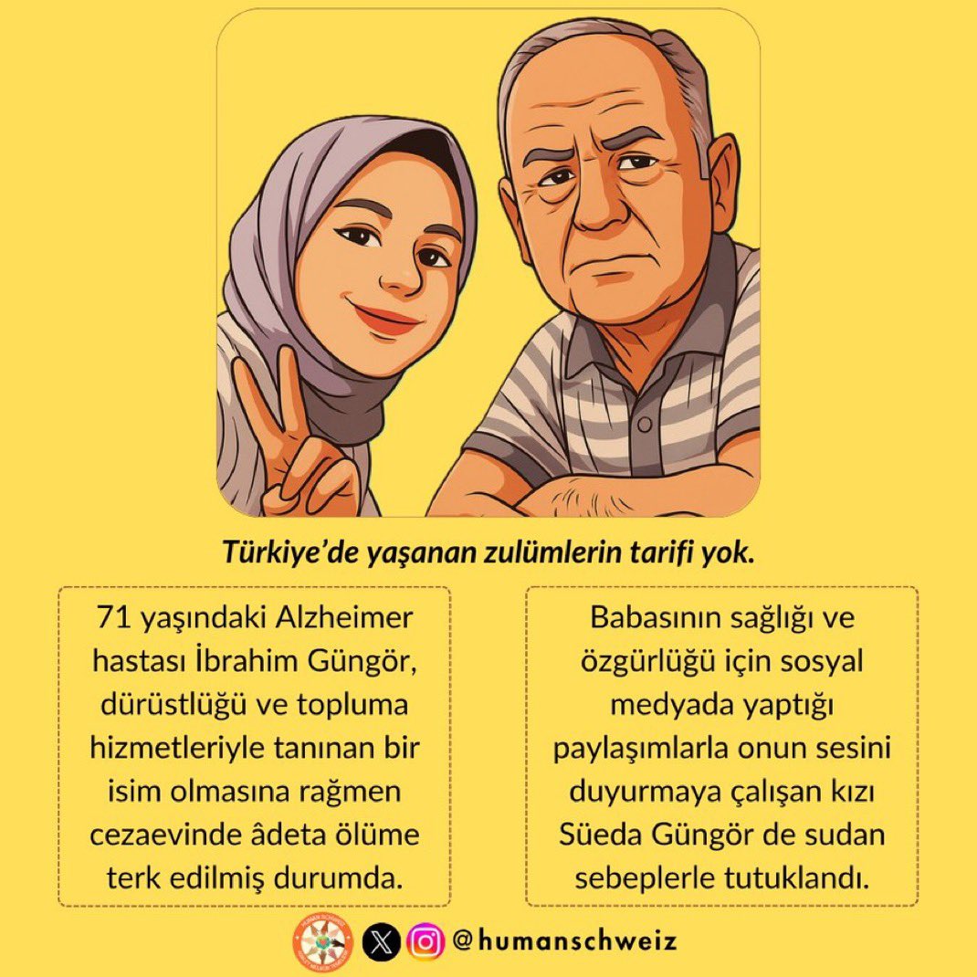 Alzheimer hastası 72 yaşındaki İbrahim Güngör, ne yürüyebiliyor ne tanıyabiliyor.  Şimdi de kızı Süeda Güngör de maalesef tutuklandı❗️<a href="/adalet_bakanlik/">T.C. Adalet Bakanlığı</a> 

<a href="/tarkan/">Tarkan</a> 
ZulmeSessizKalma
TracesOfTime Bochum