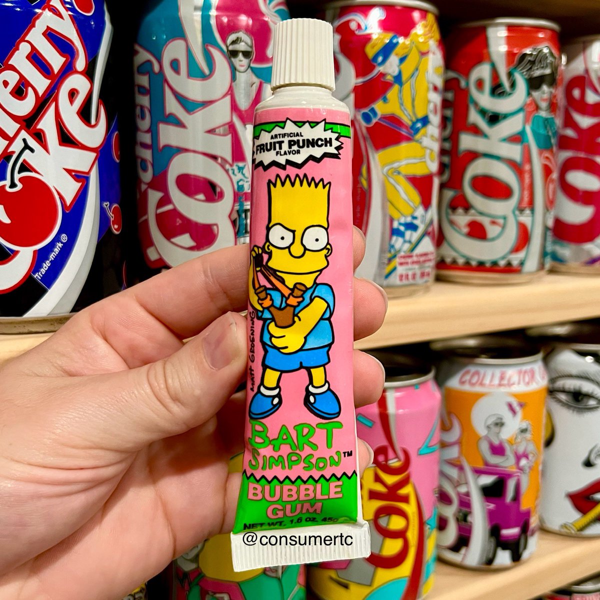 consumertc's tweet image. This Bart Simpson Fruit Punch Bubble Gum tube is almost as old as the show itself, dated 1990. Side note, I miss the days of slimy toothpaste-ish gum.