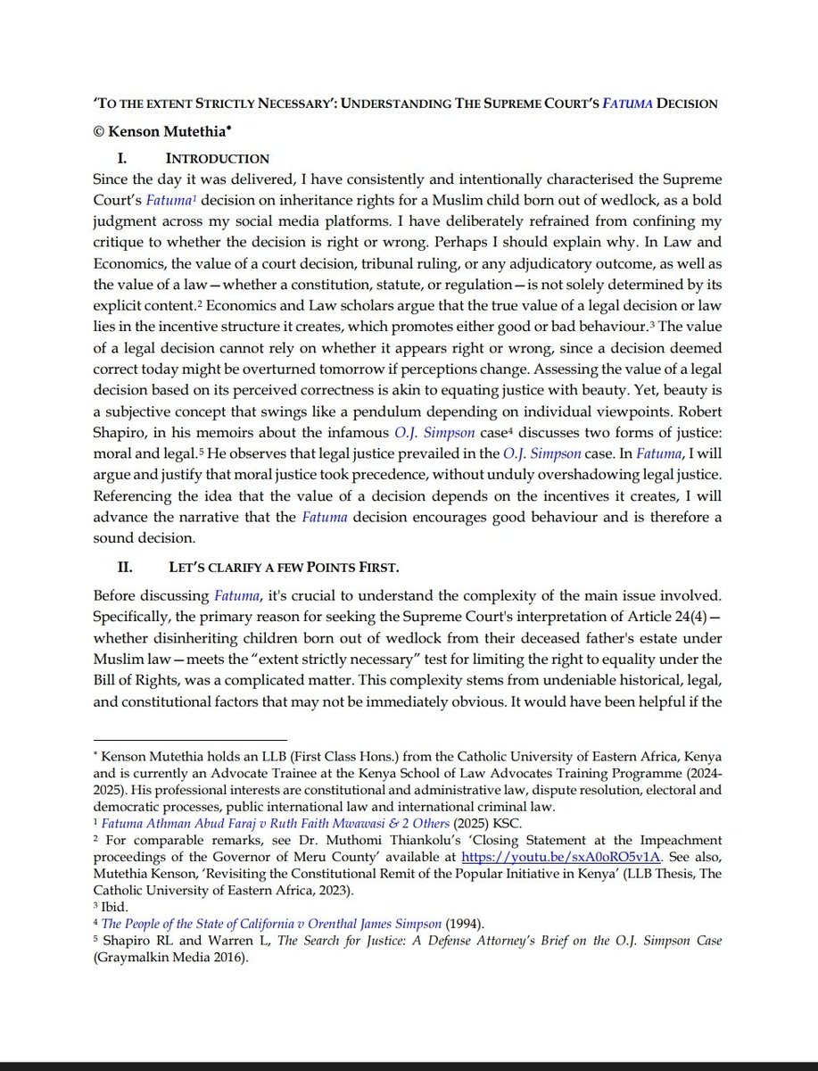 KensonMutethia's tweet image. I have posted a Draft Commentary on The Supreme Court's recent Decision on Article 24(4).
In this Commentary, I have explained why I have deliberately characterized Fatuma as a bold decision and why in my view it is Sound.
The Draft can be accessed here:papers.ssrn.com/sol3/papers.cf…