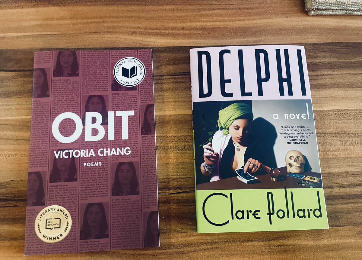 bob black (@bobblack1) on Twitter photo My afternoon/evening reading
In celebration of <a href="/VChangPoet/">Victoria Chang</a> Obit being translated into Chinese, Iβm rereading it for the third time. I cherish it
Also, poet Clare Pollard novel Delphi recommended and reviewed by <a href="/21stCscribe/">MarcNash</a> Excited to read
<a href="/AvidReaderPress/">Avid Reader Press</a>
<a href="/CopperCanyonPrs/">Copper Canyon Press</a> My afternoon/evening reading
In celebration of <a href="/VChangPoet/">Victoria Chang</a> Obit being translated into Chinese, Iβm rereading it for the third time. I cherish it
Also, poet Clare Pollard novel Delphi recommended and reviewed by <a href="/21stCscribe/">MarcNash</a> Excited to read
<a href="/AvidReaderPress/">Avid Reader Press</a>
<a href="/CopperCanyonPrs/">Copper Canyon Press</a>