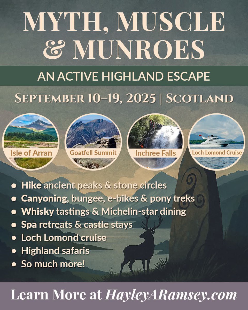 hayleyaramsey's tweet image. 🌿🏴 ANNOUNCING: MYTH, MUSCLE & MUNROES! 🏞️🦌
An Active Highland Escape | September 10–19, 2025 | $5695 per person (flights excluded)
Ready to climb Munroes, chase waterfalls, and dive headfirst into the myths of the Scottish Highlands?
This luxury all-inclusive adventure is…