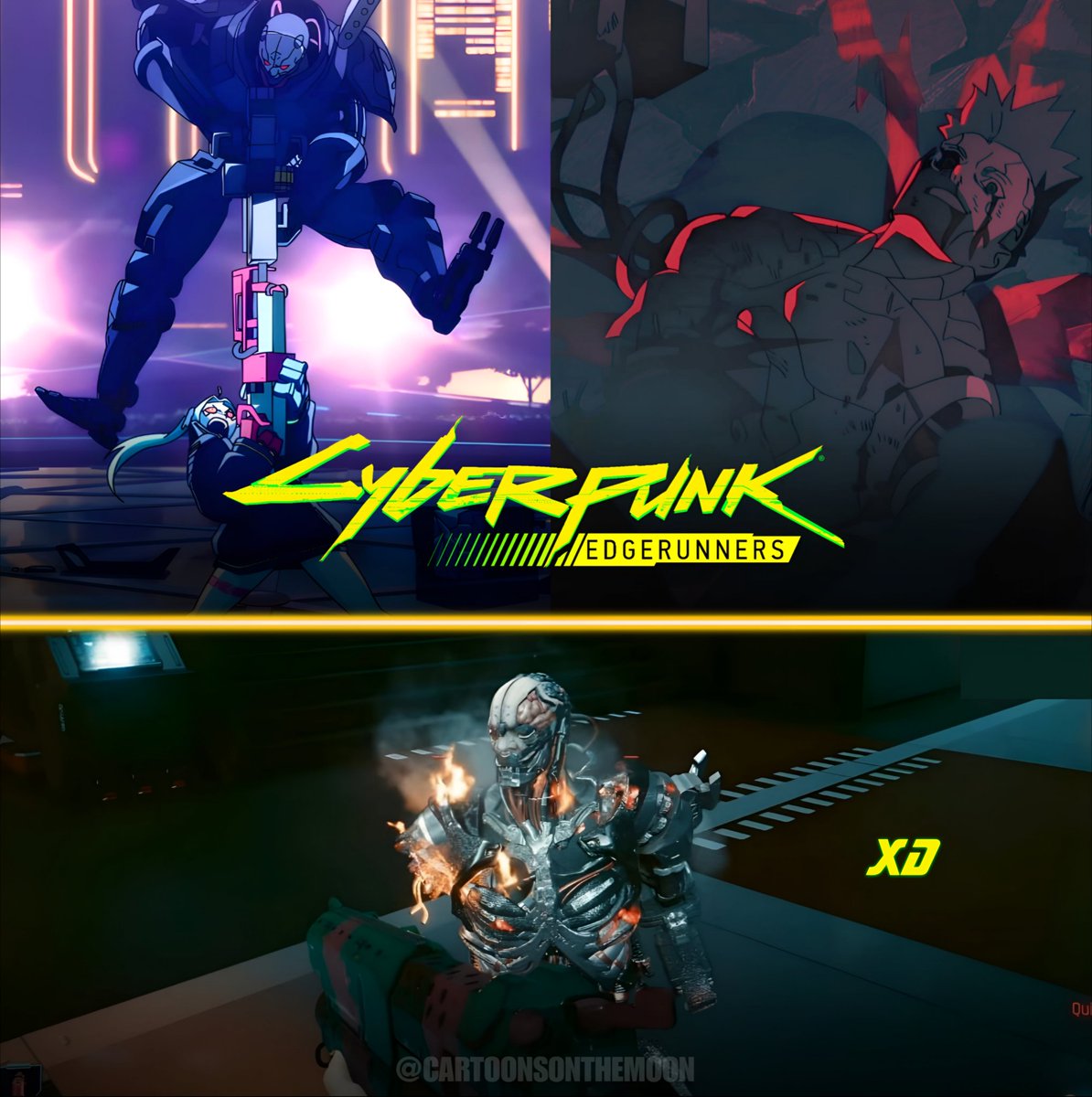 CartoonsOTMoon's tweet photo. Qué gran estrategia de marketing fue hacer que Adam Smasher matara a los protagonistas de Cyberpunk Edgerunners:

Provocó la furia de los fans y los motivó a comprar Cyberpunk 2077 solo para darle una golpiza al villano en el juego https://t.co/P1RQa8Enoq
