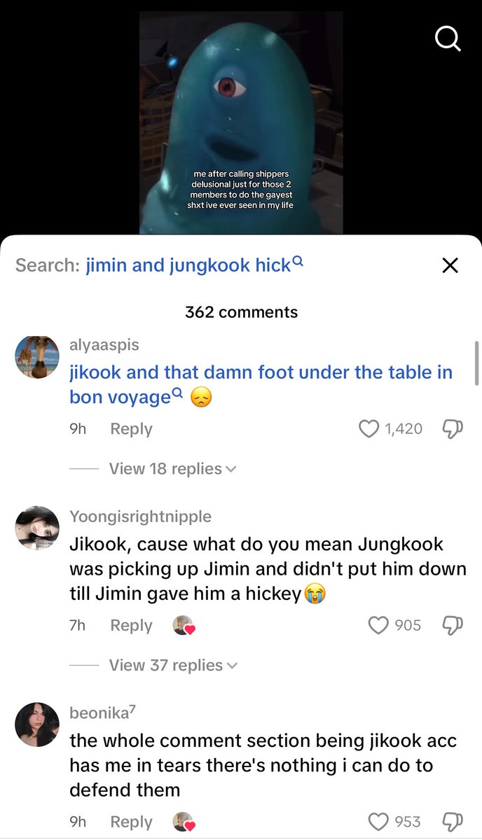 smilefics's tweet photo. help the comment section on this tiktok is just all jikook and the search that pops up??? 😭😭 https://t.co/3w5WYqnA26