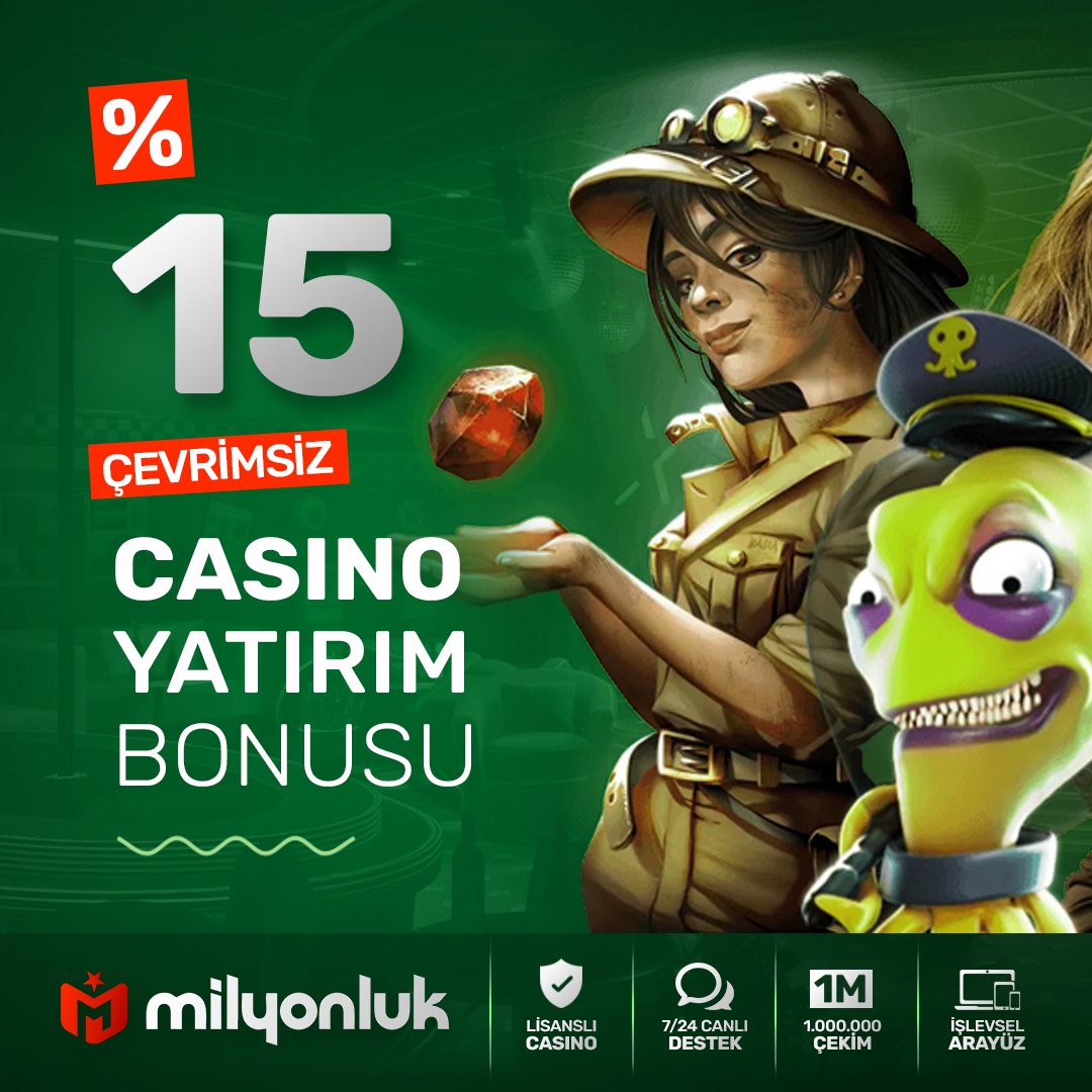 Çevrimsiz %15 yatırım bonusu ile casino oyunlarına önde başla, kazancını garanti altına al!

💚 Şimdi Milyonluk oyuncuları yatırım miktarının %15'i kadarını anaparasına ek olarak alıyor ve hedefledikleri kazanca bir adım önde başlıyor!

❤️ milyonluk.link