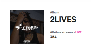 354 streams already and we keep going up!, yall are insane &lt;3 thank you
GO STREAM 2LIVES ON SPOTIFY IF YOU HAVENT YET!