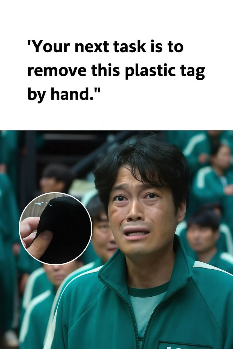 queenofthelov's tweet image. 😩 That tiny plastic tag is stronger than most of my willpower.
Challenge level: Impossible.

#RelatableAF #TagStruggles #SquidGameVibes #EverydayBattles #MemeMood #SquidGame