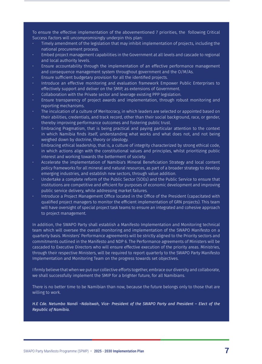 From the SWAPO Party Election Manifesto 2025-2030