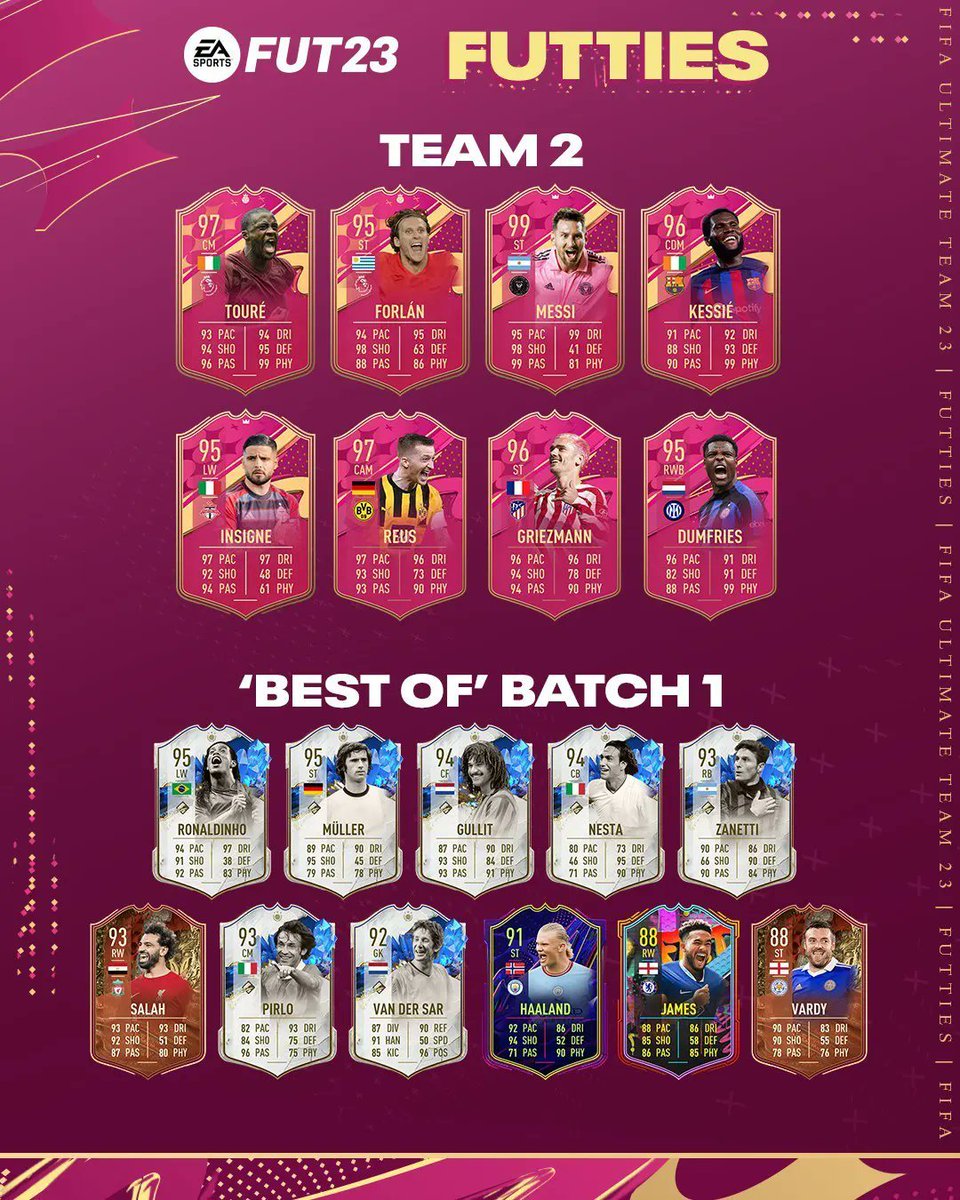 FIFAUTeam's tweet photo. ⏪ On this day in Ultimate Team history
 
28/07/2023 - FIFA 23
🟢 FUTTIES - Best of Batch 2 https://t.co/OljftUpyk0