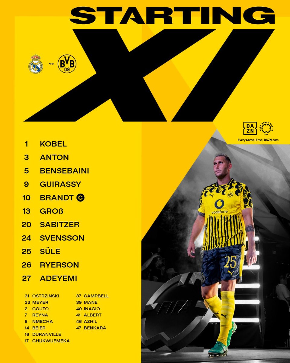 ⚠️ The 𝐃𝐎𝐑𝐓𝐌𝐔𝐍𝐃 line-up 📋
___
LIVE und kostenlos 👉 go.bvb.de/dazn_cwc
#FIFACWC #RMABVB