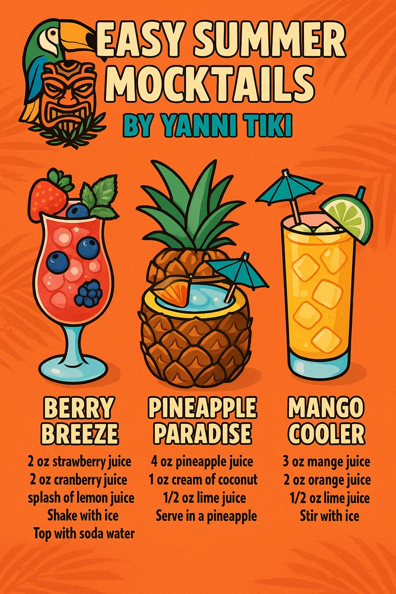 YanniTiki's tweet photo. Sip, chill &amp; refresh! 🍍🍓
Try these Summer Mocktails by #YanniTiki—full of tropical vibes &amp; fruity fun!
No alcohol, all the flavor. 🌞🍹

#Mocktails #TropicalDrinks #SummerVibes #YanniTiki #yanni #Easy #nonalcohol #summer #fruit #fun #Enjoy https://t.co/1kURJr047I