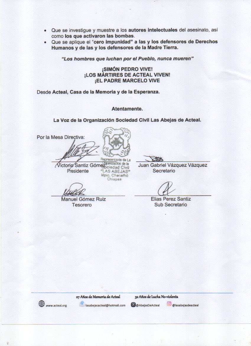 CdhFrayba's tweet image. Comunicado de Las @AbejasDeActeal a 4 años del asesinato de Simón Pedro Pérez López
&lt;&lt;Hoy se cumplen 4 años del cobarde asesinato de Simón Pedro y no se ha hecho justicia verdadera, porque la fiscalía del estado de Chiapas no ha investigado el verdadero motivo de este crimen&gt;&gt;