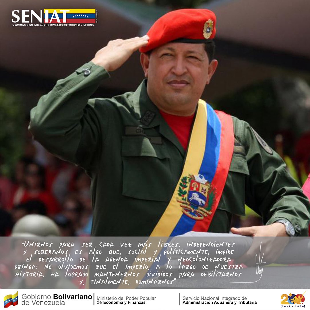 #Frases || #AsíLoDijo el Comandante Supremo y Eterno Hugo Chávez: “Unirnos para ser cada vez más libres, independientes y soberanos es algo que, social y políticamente, impide el desarrollo de la agenda imperial y neocolonizadora gringa”.