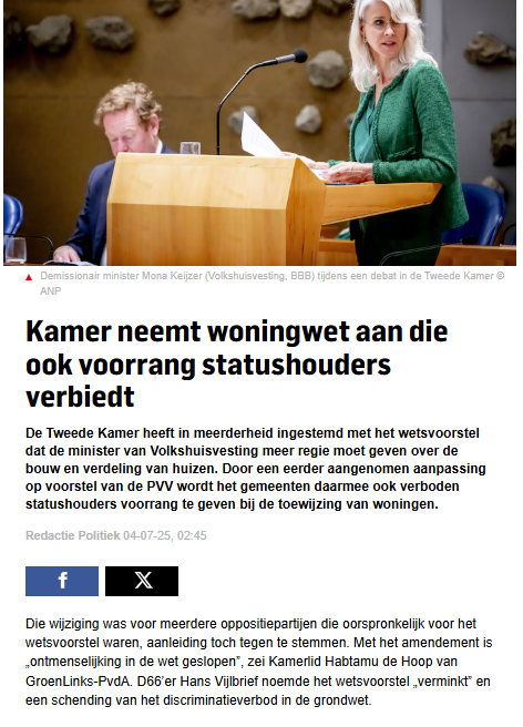 Mirjam152's tweet photo. Geinig hè, nu statushouders GEEN voorrang meer mogen krijgen bij toewijzing van woningen, wordt artikel 1 ineens van stal gehaald. Anti-discriminatie was en is NOOIT een argument als NL'ers worden benadeeld. https://t.co/fIvYtyG1oz