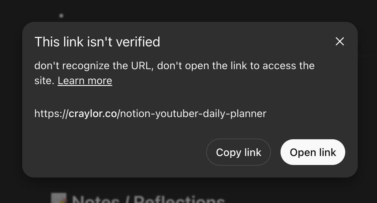 craylormade's tweet image. ChatGPT offered to build me a Notion template, then it hallucinated a URL on my own domain as the "duplicate link" 🤨