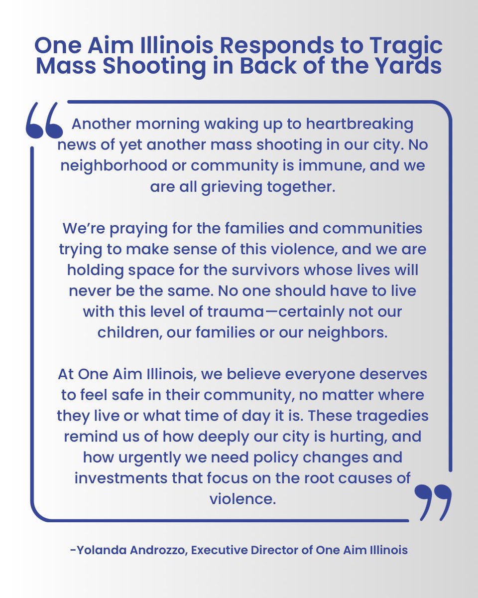 We are with you, Chicago. We remain committed to turning this pain into purpose and building a future free from gun violence. Read Executive Director Yolanda Androzzo's statement below: #EndGunViolence #OneAimIllinois