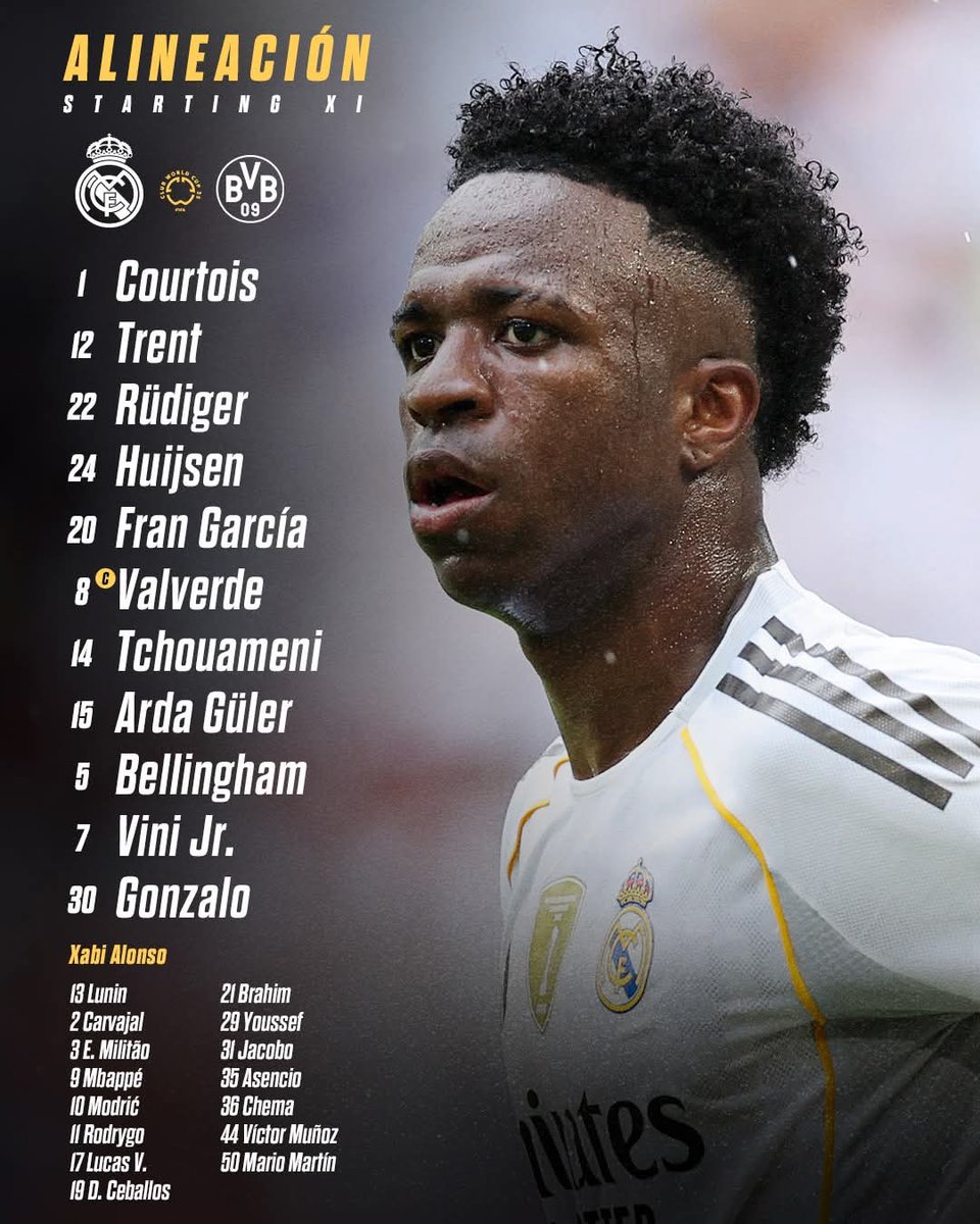 Shukrani Kuzi (@shukranikuzi) on Twitter photo <a href="/BlackYellow/">Borussia Dortmund</a> and <a href="/realmadrid/">Real Madrid C.F.</a> lineups for the <a href="/FIFACWC/">FIFA Club World Cup</a> Quarter Finals Match. #BorussiaDortmund #RealMadrid #FIFAClubWorldCup2025 <a href="/BlackYellow/">Borussia Dortmund</a> and <a href="/realmadrid/">Real Madrid C.F.</a> lineups for the <a href="/FIFACWC/">FIFA Club World Cup</a> Quarter Finals Match. #BorussiaDortmund #RealMadrid #FIFAClubWorldCup2025