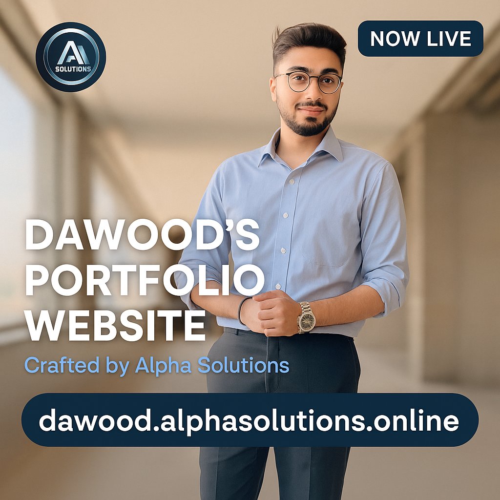 alphasolution25's tweet photo. 📷 Now Live: Dawood’s Official Portfolio Website**
Proudly crafted by Alpha Solutions, this dynamic portfolio showcases skills, projects, and the journey of a rising professional.
📷 Explore the design, the code, and the creativity at:
https://t.co/6Pu11MFrfg https://t.co/VKI8t2cIc0