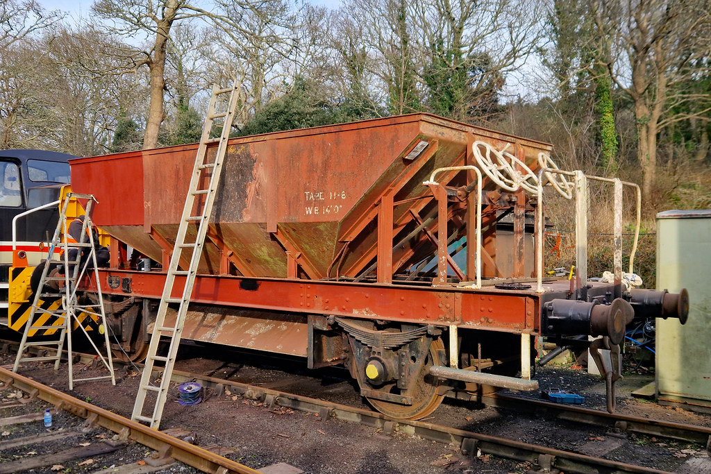 Once work started it continued at a nice pace. 

DB992730 was a nice wagon to work on owing to all the large flat sides, the less we say about the framework on the ends the better...

We grinded the sides, removing any old paint and green! Then repainting in a new fresh primer