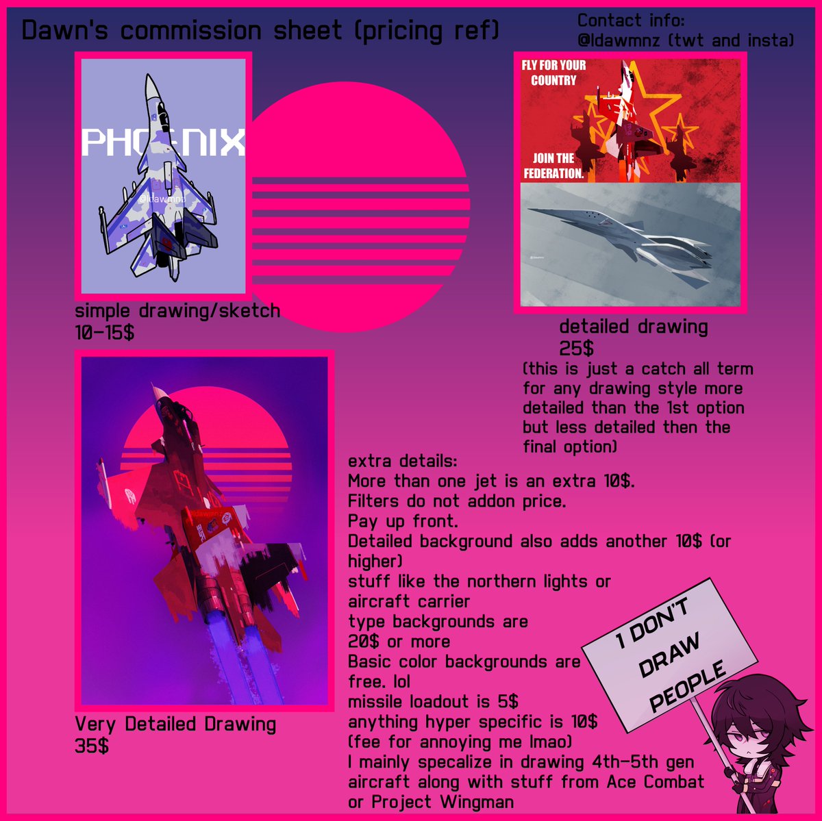 Idawmnz's tweet image. Alright, opening comms again with a new comms sheet
portfolio down below as well