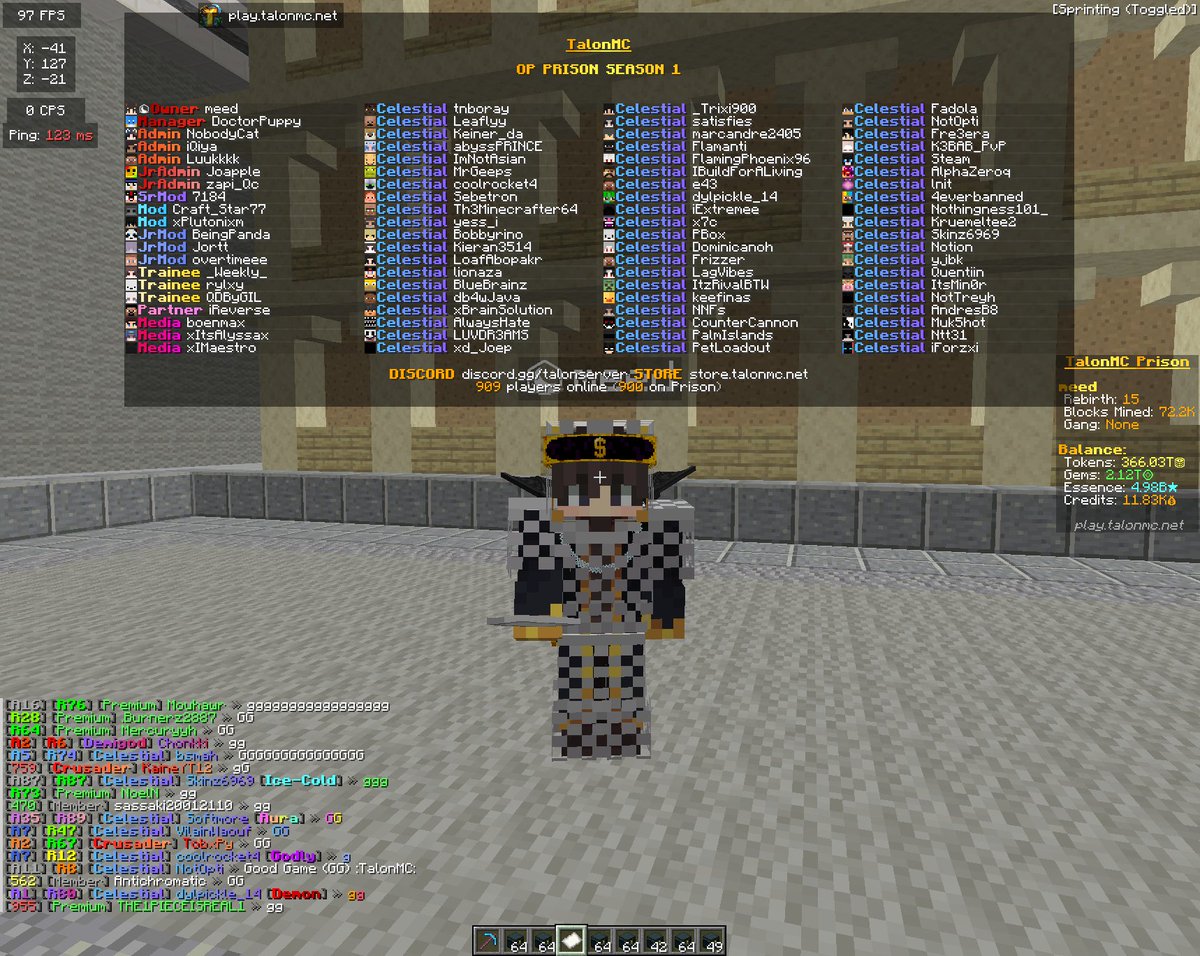 900 PLAYERS 2 WEEKS INTO THE MAP. 

YOU GUYS ARE LOVING IT, AND WE LOVE YOU BACK. THIS IS JUST THE START.

BEST COMMUNITY IN HISTORY OF MAN KIND. 

LFGGGGGG! play.talonmc.net