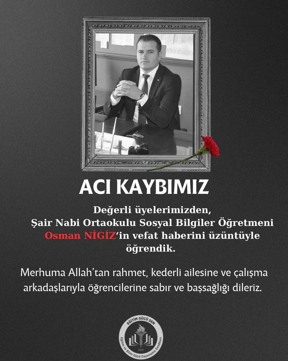 Başımız sağolsun😢

Şanlıurfa Şube Üyemiz Osman NİGİZ elim bir trafik kazasında vefat etmiştir.Merhuma Allahtan rahmet kederli ailesine ve eğitim camiamıza sabır  ve başsağlığı dileriz 

<a href="/oguzozat/">Oğuz ÖZAT</a>  <a href="/urfaegitimgucu/">Şanlıurfa Eğitim Gücü Sen</a>
