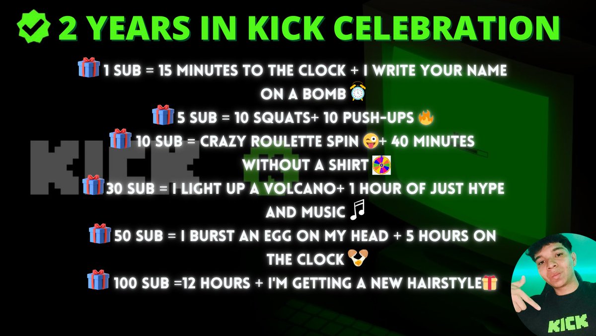 Hi friends, 2 years ago I opened a channel on Kick. It's been an incredible experience, so I want to celebrate in a big way. This Monday I'll start streaming a lot every day for 10 hours until the time is up. Thank you very much for your support. I'll be waiting for you.🥳