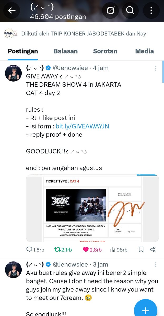 hanyfull_16's tweet photo. @Jenowsiee Done..!!! 
Makasih kak udah adain giveaway ini. 
Bismillah Wish me luck 😇🤲 https://t.co/rzbLyP7f31