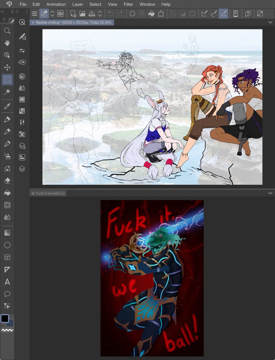 Toreo ✨COMMS OPEN✨ (@toreo_o) on Twitter photo I have these two Riptide drawings that I haven’t touched since 2023… they’ve just been sitting in my WIPs folder collecting dust…… do I attempt to finish both or one before Riptide returns???? 
(I stopped the Gillion one because hated how I was rendering his armour lol) I have these two Riptide drawings that I haven’t touched since 2023… they’ve just been sitting in my WIPs folder collecting dust…… do I attempt to finish both or one before Riptide returns???? 
(I stopped the Gillion one because hated how I was rendering his armour lol)