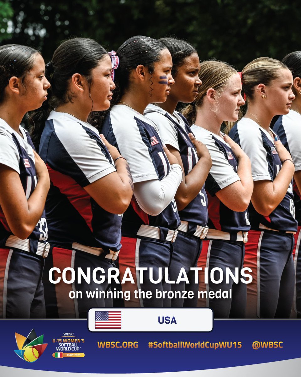 🥉🇺🇸 Congratulations to USA on winning the Bronze Medal!
WBSC U-15 Women's Softball World Cup 2025
#SoftballWorldCupWU15