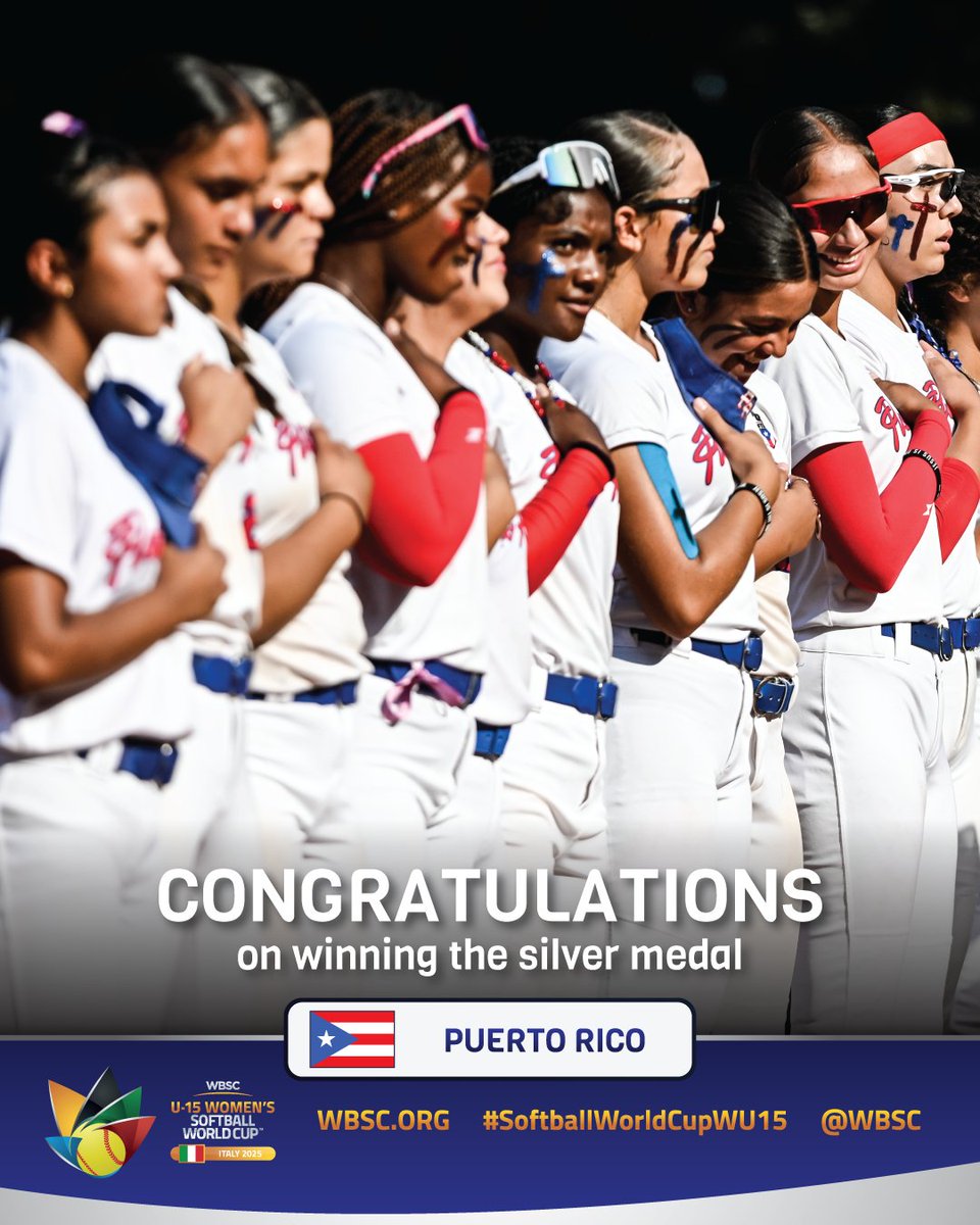 WBSC's tweet image. 🥈🇵🇷 Congratulations to Puerto Rico on winning the Silver Medal!
WBSC U-15 Women's Softball World Cup 2025
#SoftballWorldCupWU15