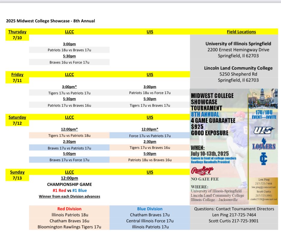 Always enjoy seeing the new talent come through the area. Here’s the 2025 schedule for some of the best teams in the area. Starts Thursday.