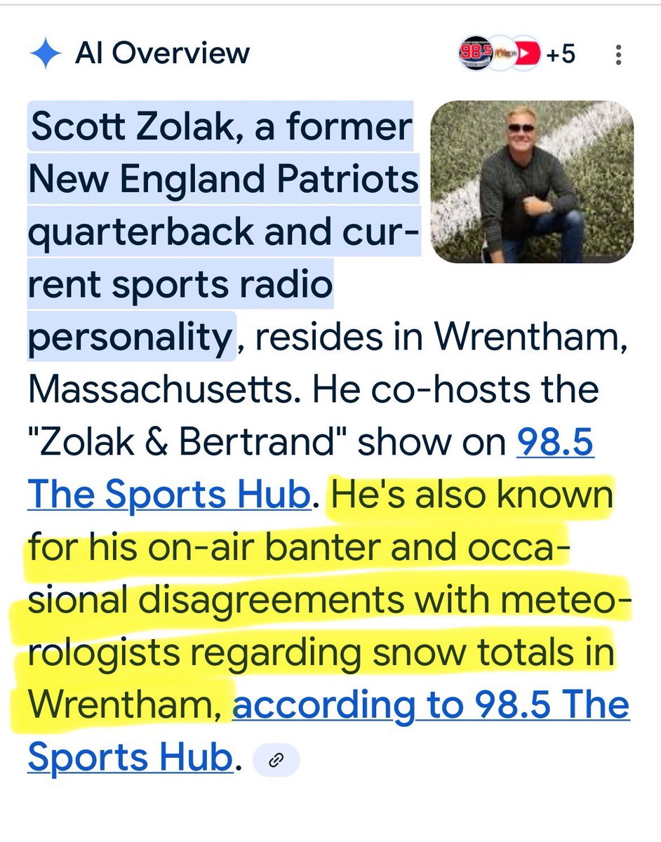 AI overview giving important Scott Zolak context