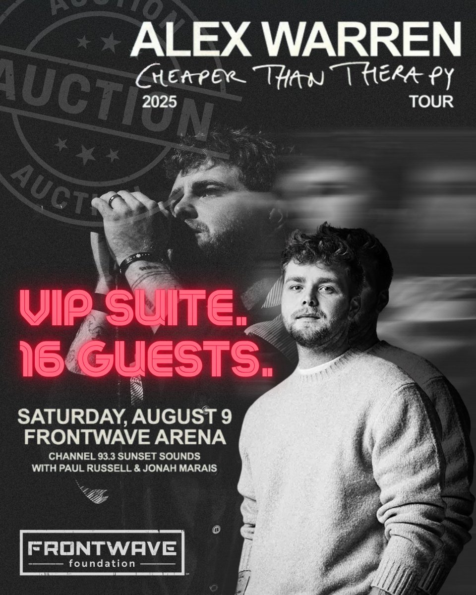 Bidding is now open! Win a VIP suite for <a href="/alexwaarren/">Alex Warren</a> + guests at Sunset Sounds on Aug 9 <a href="/FrontwaveArena/">Frontwave Arena</a>

Suite for 16, VIP parking, lounge access.
Auction ends Aug 1.

🎟 Bid: hubs.li/Q03vmtYP0