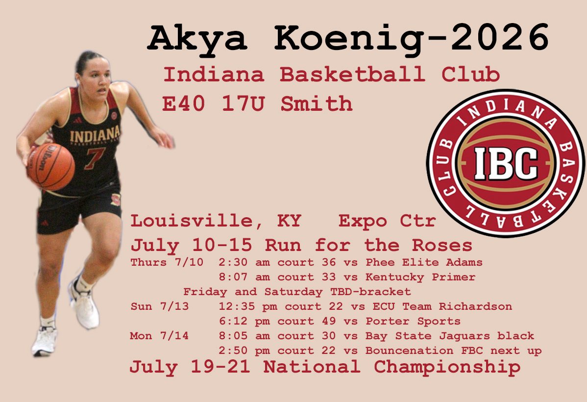 Akya Koenig (@akya_koenig) on Twitter photo Looking forward to <a href="/TFNsRun4Roses/">TFN's Run 4 Roses</a> with <a href="/IBC17UE40/">Indiana Basketball Club 17U E40</a>. It is so much fun to be part of this team and we would love to see you in Louisville. <a href="/IBCWBB/">Indiana Basketball Club</a> <a href="/mikemillsnc/">Mike Mills WBB College Recruiting</a> <a href="/IUKWBB/">IU Kokomo Women’s Basketball</a> <a href="/EarlhamWBB/">Earlham WBB</a> <a href="/MSJ_WomensHoops/">Mount Women's Basketball</a> <a href="/HarperHawksWBB/">Harper Hawks Women's Basketball</a> <a href="/UOlivetWBB/">The University of Olivet Women’s Basketball</a> Looking forward to <a href="/TFNsRun4Roses/">TFN's Run 4 Roses</a> with <a href="/IBC17UE40/">Indiana Basketball Club 17U E40</a>. It is so much fun to be part of this team and we would love to see you in Louisville. <a href="/IBCWBB/">Indiana Basketball Club</a> <a href="/mikemillsnc/">Mike Mills WBB College Recruiting</a> <a href="/IUKWBB/">IU Kokomo Women’s Basketball</a> <a href="/EarlhamWBB/">Earlham WBB</a> <a href="/MSJ_WomensHoops/">Mount Women's Basketball</a> <a href="/HarperHawksWBB/">Harper Hawks Women's Basketball</a> <a href="/UOlivetWBB/">The University of Olivet Women’s Basketball</a>