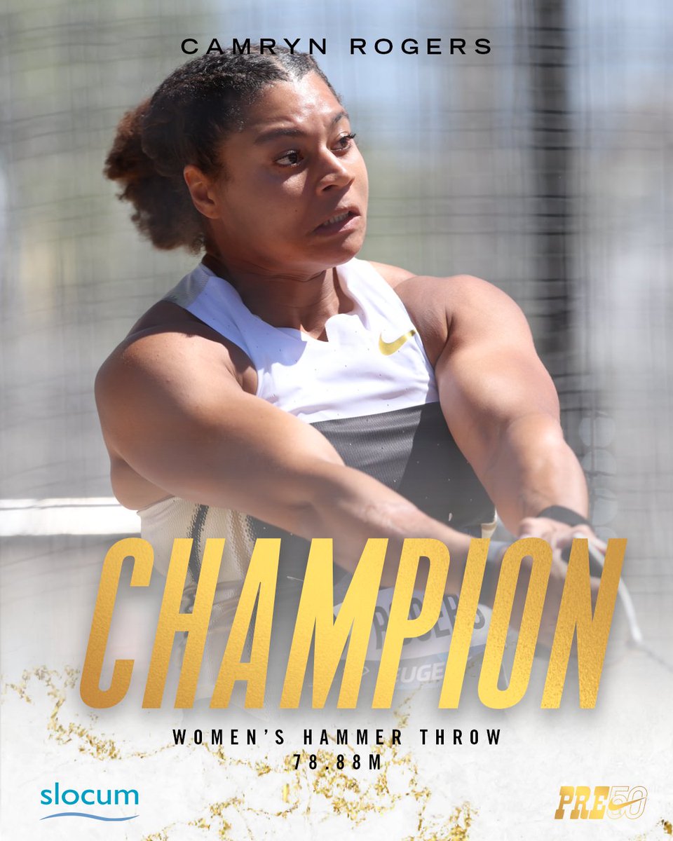 Nike Prefontaine Classic (@nikepreclassic) on Twitter photo Back-2-back champion 🏆
Canadian record ✅
Diamond League Record ✅
Camryn Rogers 🇨🇦 defends her Pre Classic title in the Women's Hammer Throw with mark of 78.88m
Presented by <a href="/SlocumCenter/">Slocum Center for Orthopedics & Sports Medicine</a> Back-2-back champion 🏆
Canadian record ✅
Diamond League Record ✅
Camryn Rogers 🇨🇦 defends her Pre Classic title in the Women's Hammer Throw with mark of 78.88m
Presented by <a href="/SlocumCenter/">Slocum Center for Orthopedics & Sports Medicine</a>
