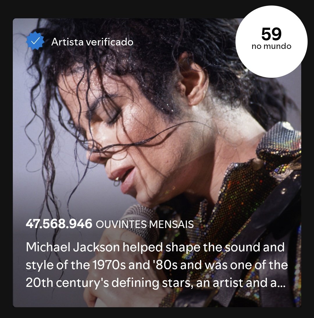 MJchartsBR's tweet image. 📊Atualização ouvintes mensais do Michael Jackson no Spotify - 05.07.25
#59 • 47.568.946 (+103.554)
#MichaelJackson