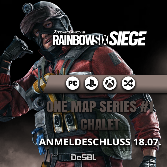 One Map Series #1 startet mit Chalet im All Bereich für Rainbow Six Siege:
🎮 Infos+Anmeldung:bit.ly/3Ibm75n​​
⏰ Anmeldeschluss: 18.07.
⏳ Check-in: 16.07.​ ​- 18.07.​​
📅 Turnierstart 21.07.

#desbl #esport #r6siege #playstation #xpcgaming #xbox