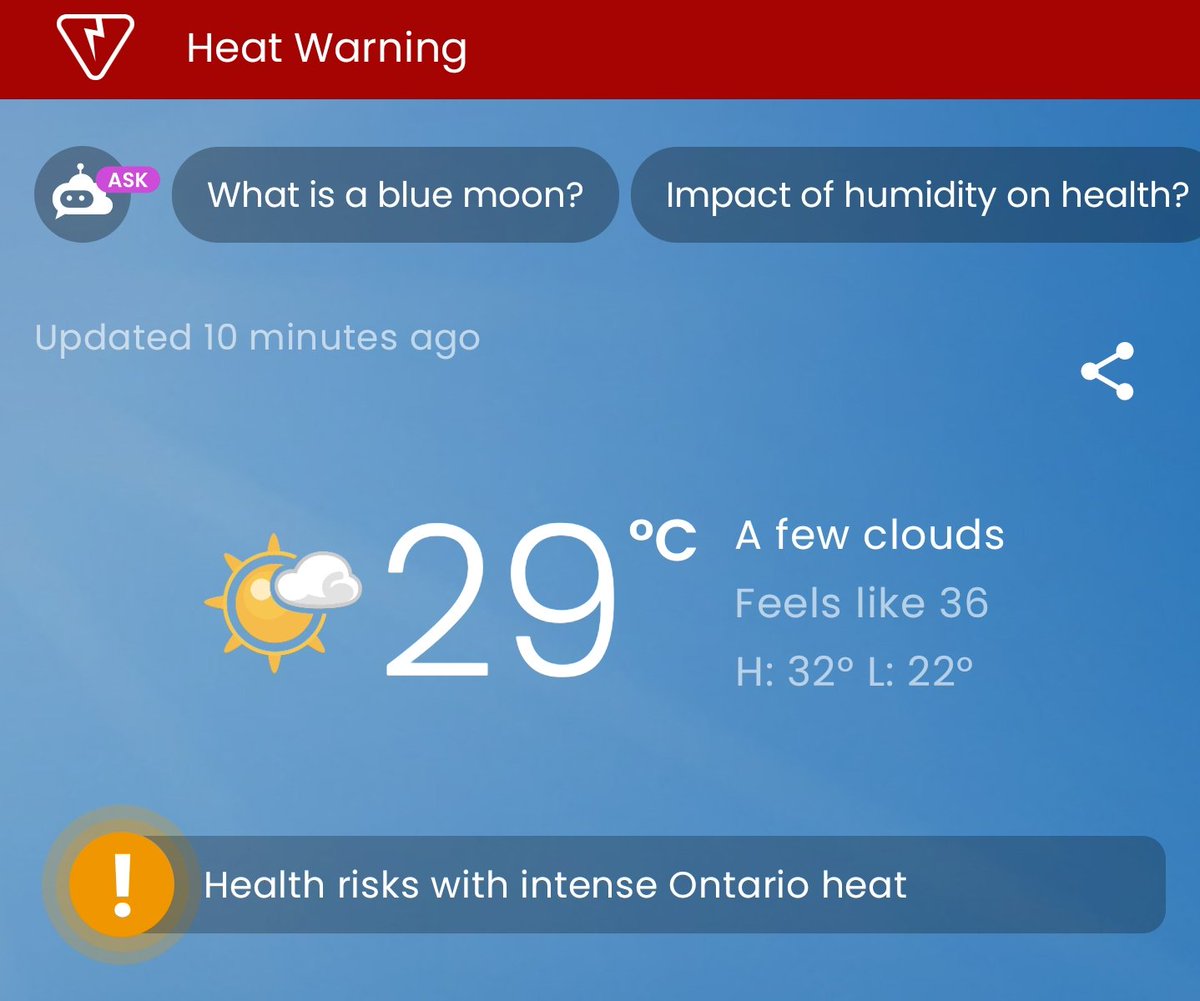 covid_parent's tweet image. Holy shit.
29C on a sunny July afternoon? This is insane!
Good thing we have all these heat warnings - one more degree higher and the trees in my backyard will catch fire.