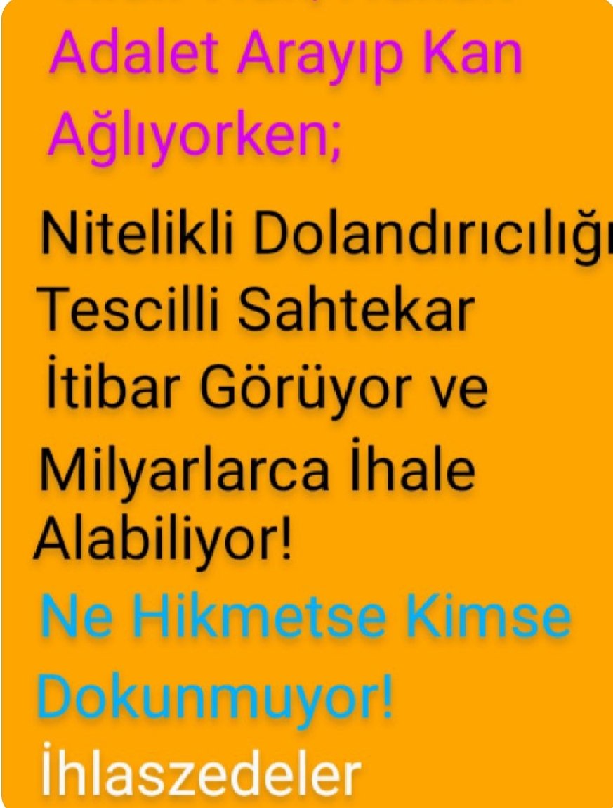 Hatice Aksakal Arslanyolu (@haticeaksakala1) on Twitter photo #ihlasFinansTasfiyesineFesatKarıştı
24 yıldır #ihlaszede'nin alın teri üzerine çöküldü❗
Hem hortumla hemde tasfiyenin başında ol
BU TASFİYE HİÇ BİTER Mİ⁉️
HAKSIZLIĞA KAYYUMLA DUR DE❗
<a href="/RTErdogan/">Recep Tayyip Erdoğan</a> <a href="/dbdevletbahceli/">Devlet Bahçeli</a> <a href="/omerbolatTR/">Prof. Dr. Ömer Bolat</a> <a href="/yilmaztunc/">Yılmaz TUNÇ</a> <a href="/Akparti/">AK Parti</a> <a href="/gergerliogluof/">Ömer Faruk Gergerlioğlu</a> <a href="/ComezTurhan/">Turhan Çömez</a> #ihlasFinansTasfiyesineFesatKarıştı
24 yıldır #ihlaszede'nin alın teri üzerine çöküldü❗
Hem hortumla hemde tasfiyenin başında ol
BU TASFİYE HİÇ BİTER Mİ⁉️
HAKSIZLIĞA KAYYUMLA DUR DE❗
<a href="/RTErdogan/">Recep Tayyip Erdoğan</a> <a href="/dbdevletbahceli/">Devlet Bahçeli</a> <a href="/omerbolatTR/">Prof. Dr. Ömer Bolat</a> <a href="/yilmaztunc/">Yılmaz TUNÇ</a> <a href="/Akparti/">AK Parti</a> <a href="/gergerliogluof/">Ömer Faruk Gergerlioğlu</a> <a href="/ComezTurhan/">Turhan Çömez</a>