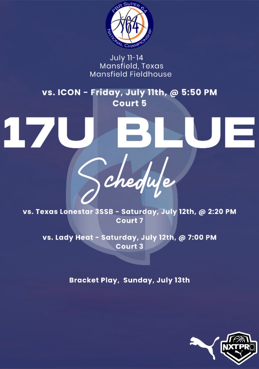 Kristyn “Coop” Cooper (@kcoop2026) on Twitter photo This weekend July 11-14 <a href="/pmpgirlsbball/">Players Make Plays (PMP) Girls Basketball</a> 17U Blue Schedule!
<a href="/PGHArkansas/">Prep Girls Hoops Arkansas</a> <a href="/JrAllStarTexas/">Texas Jr. All-Star GBB</a> <a href="/JrAllStar_AR/">Arkansas Jr. All-Star GBB</a> <a href="/AYSABasketball/">AmericanYouthSportsAssociation (AYSA)</a> <a href="/PBRhoops/">Premier Basketball</a> <a href="/bballjkey/">Jason Key</a> <a href="/TheOneKevClancy/">Kevin Clancy</a> <a href="/Chay_marie23/">Mark 9:23</a> <a href="/UNAwbb/">North Alabama Women's Basketball</a> <a href="/Katchnshoot/">Gilbert Monk</a> <a href="/DerekTAdair/">Derek Adair</a> <a href="/nbnbball/">Coach TJ Jones</a> <a href="/crgay2024/">Chris Gay</a> This weekend July 11-14 <a href="/pmpgirlsbball/">Players Make Plays (PMP) Girls Basketball</a> 17U Blue Schedule!
<a href="/PGHArkansas/">Prep Girls Hoops Arkansas</a> <a href="/JrAllStarTexas/">Texas Jr. All-Star GBB</a> <a href="/JrAllStar_AR/">Arkansas Jr. All-Star GBB</a> <a href="/AYSABasketball/">AmericanYouthSportsAssociation (AYSA)</a> <a href="/PBRhoops/">Premier Basketball</a> <a href="/bballjkey/">Jason Key</a> <a href="/TheOneKevClancy/">Kevin Clancy</a> <a href="/Chay_marie23/">Mark 9:23</a> <a href="/UNAwbb/">North Alabama Women's Basketball</a> <a href="/Katchnshoot/">Gilbert Monk</a> <a href="/DerekTAdair/">Derek Adair</a> <a href="/nbnbball/">Coach TJ Jones</a> <a href="/crgay2024/">Chris Gay</a>