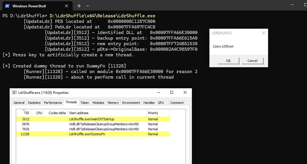 5mukx's tweet image. This poc shuffles the order of loaded DLLs in a Windows process and Code execution/injection technique using DLL PEB module structure manipulation. 

github.com/RWXstoned/LdrS…

By : @RWXstoned 

#RedTeam #windows