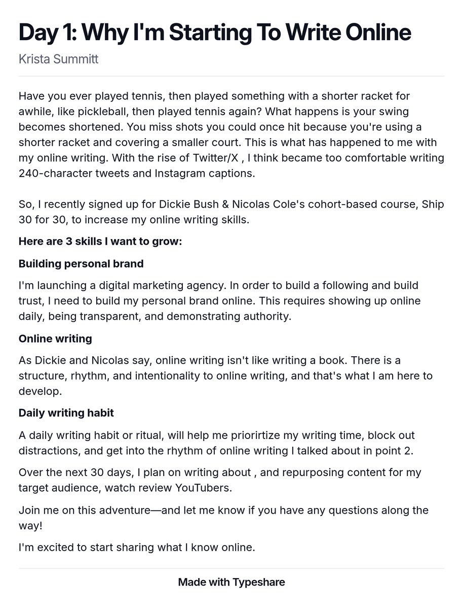 Day 1: Why I'm Starting to Write Online 
🚢 #ship30for30