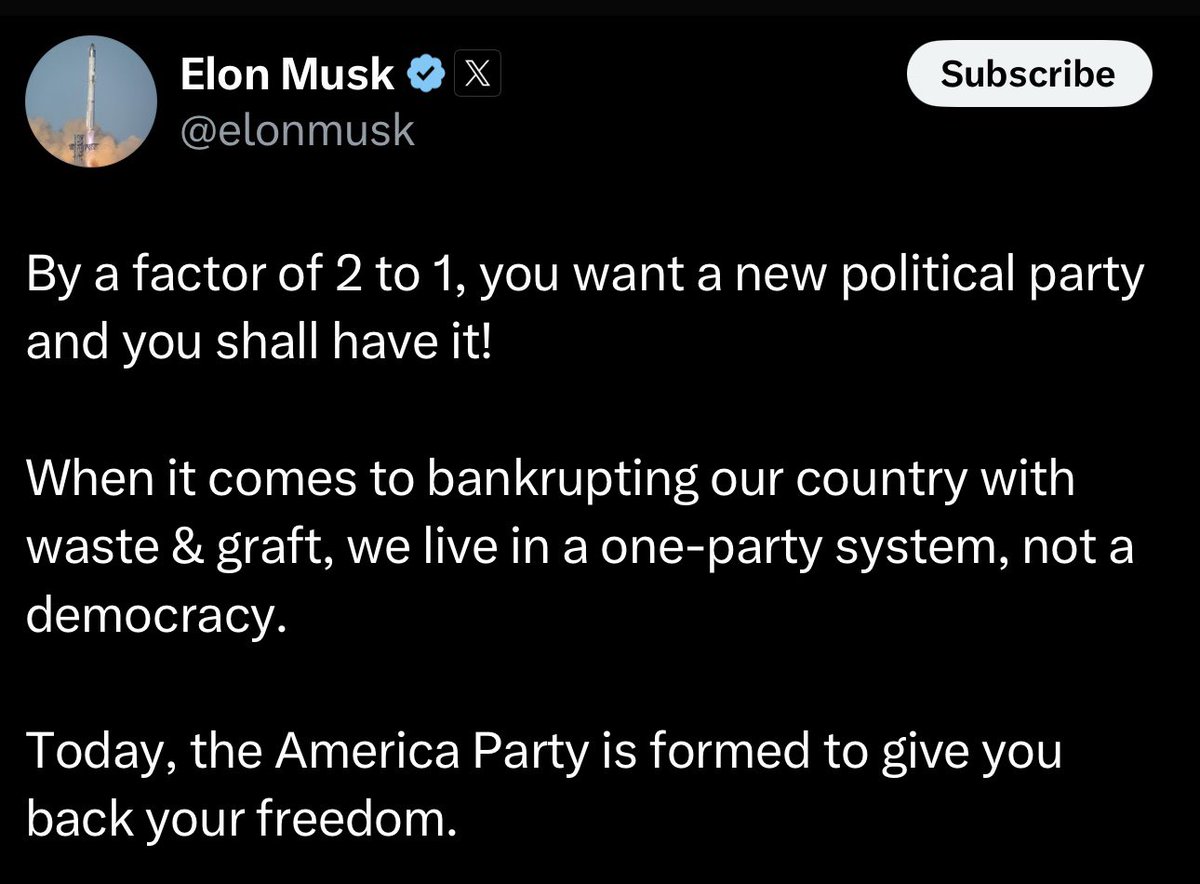 Elon Musk announcing America Party