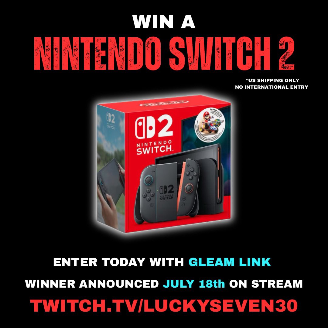 LuckySevenPlays's tweet photo. Nintendo Switch 2 Giveaway continues today @ 6PM EST 🙌🏾

Pull up, watch the stream and get your daily code for entry 🍀 https://t.co/vLBxtxAD9u

Also, gifting a Tier 2 sub gives you 20 entries into the Switch 2 giveaway? 👀 👇 All tiers count: https://t.co/458ytnh5ZK

#NintendoSwitch2 #Giveaway #Switch2 
#switch2giveaway #twitch #nintendo