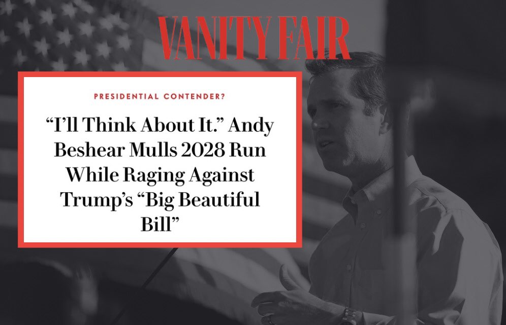 Beshearop's tweet image. "I’ll think about it after next year" - Andy Beshear regarding a possible 2028 Presidential campaign