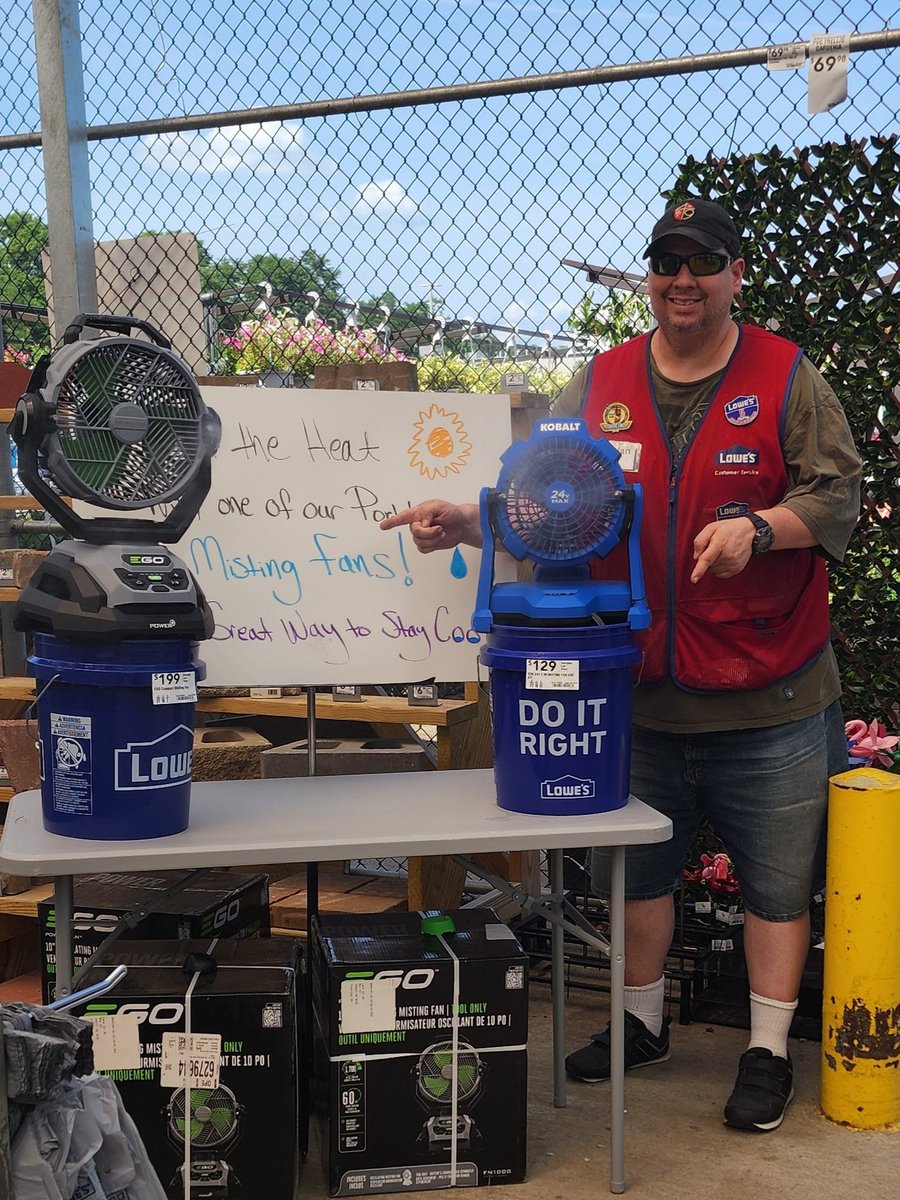 Brian is beating the heat here at Lowe's 2246 in S Parkersburg.  Come check out these misting fans and see for yourself just how great they can cool ya off!
<a href="/brandon_lycans/">Brandon Lycans</a> <a href="/kennygrimsley/">Kenny Grimsley</a> <a href="/JBBailey88/">James Bailey</a> <a href="/ncjesslove/">Jessica Love</a> #r1demos