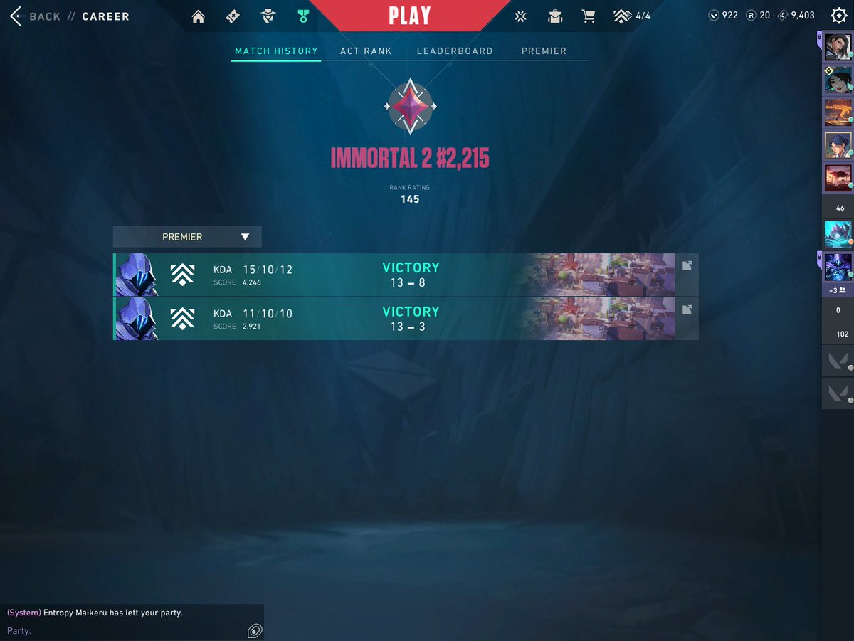 Won Both Premier games

ggs to 
1 game against <a href="/Cheesington_/">Cheesy Cheesington</a> 
2 game against <a href="/SerenityOrga/">Serenity</a>
